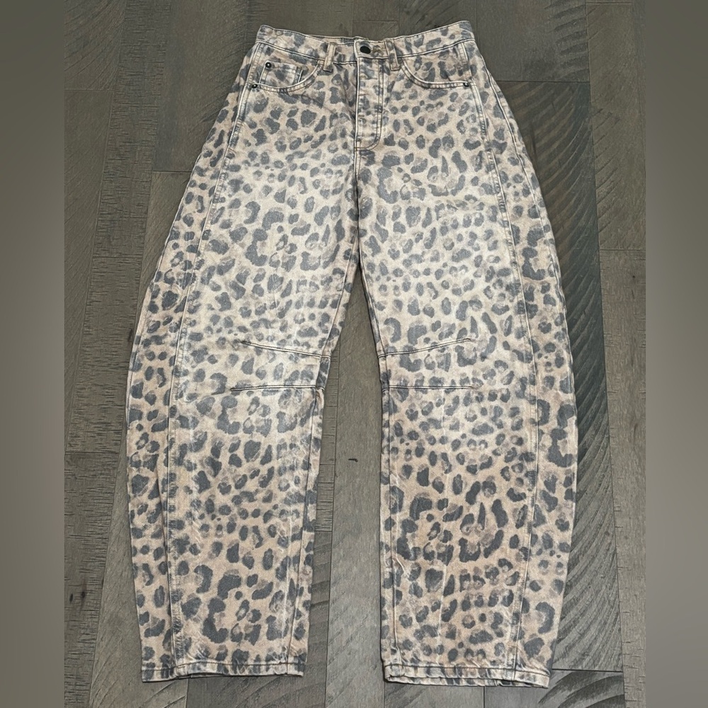 *DISCONTINUED* We The Free Good Luck Printed Barrel Jeans Leopard Size 25L
